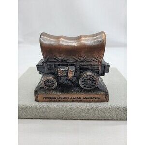 Vintage Covered Wagon Cast Metal Bank, Pioneer Savings Salt Lake BOUNTIFUL UTAH
